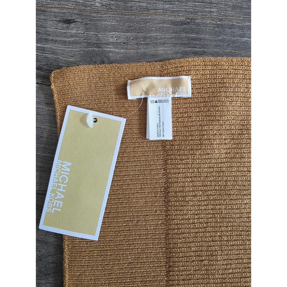 NWT Michael Kors Knit Scarf Tan Gold Metallic Stripe Wool Blend Luxury Warm
Gift - Picture 5 of 7
